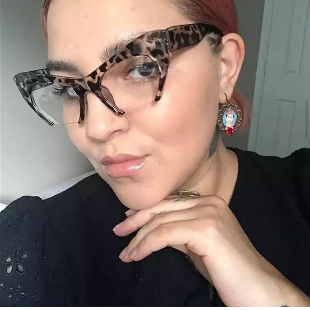 Animal print Cat eye clear lens glasses